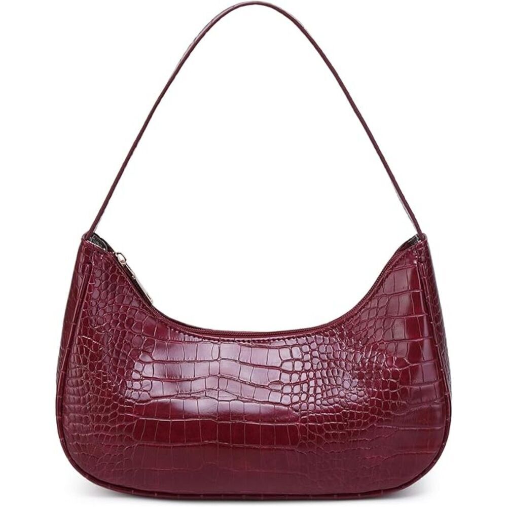 Women's Crocodile Wine Red Imported Fashion Mini Clutch Underarm Mini Tote Bag